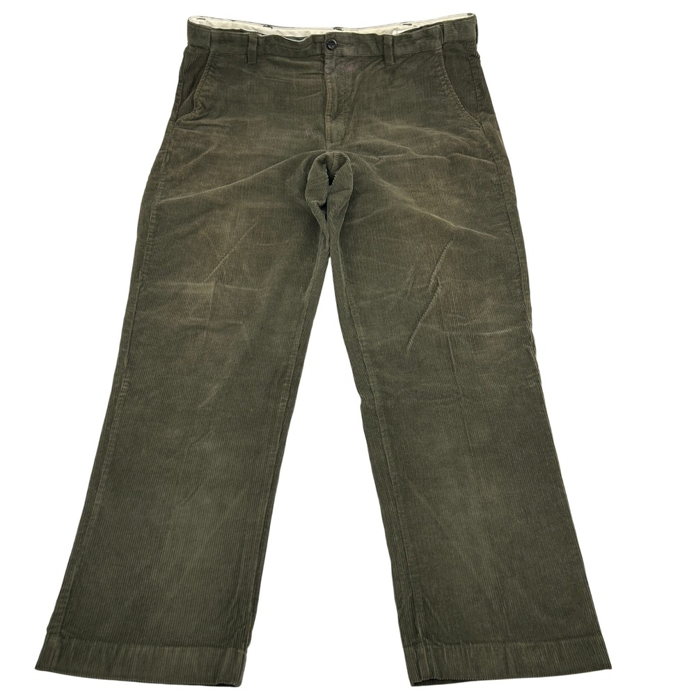 L.L. Bean Corduroy Pants Mens 37x32 Olive Green Comfort Waist Straight Wide Wale